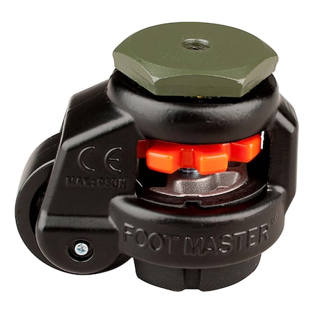 Foot Master Leveling Caster, 42 mm Nylon Wheel, 3/8-16 Stem, Swivel, 60 kg Cap, NBR Foot Pad, Black GD-40-S-NYN-FBL-3/8